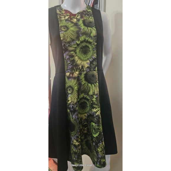 Xhilaration Dress, Black,  Sunflower Print,  Fit And Flare, L, GUC ✔️ - Picture 4 of 6